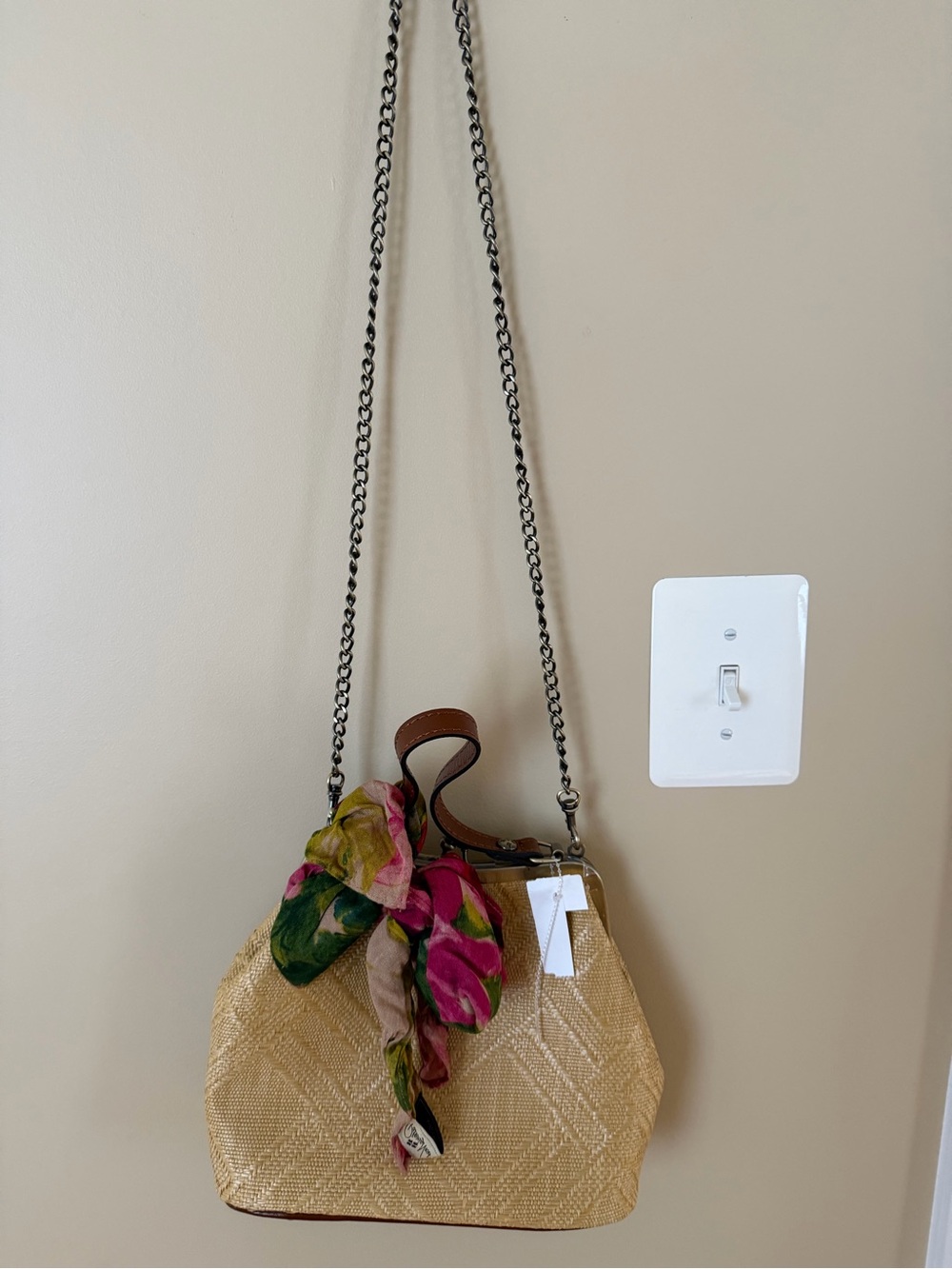 Patricia Nash Woven Straw Kiss Lock Frame Crossbody Bag | Chain Strap | Vintage - Picture 5 of 8